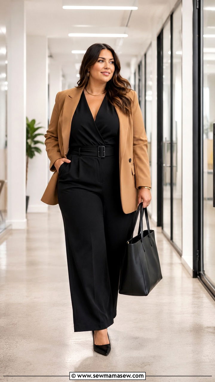 Jumpsuit with Blazer Outfit - 30 plus size office outfit ideas