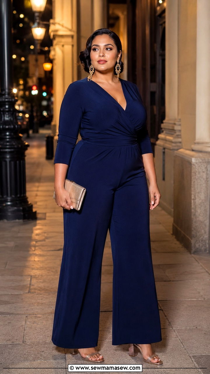 Jumpsuit with Block Heel Sandals - 25 Plus size outfit ideas for 14-16