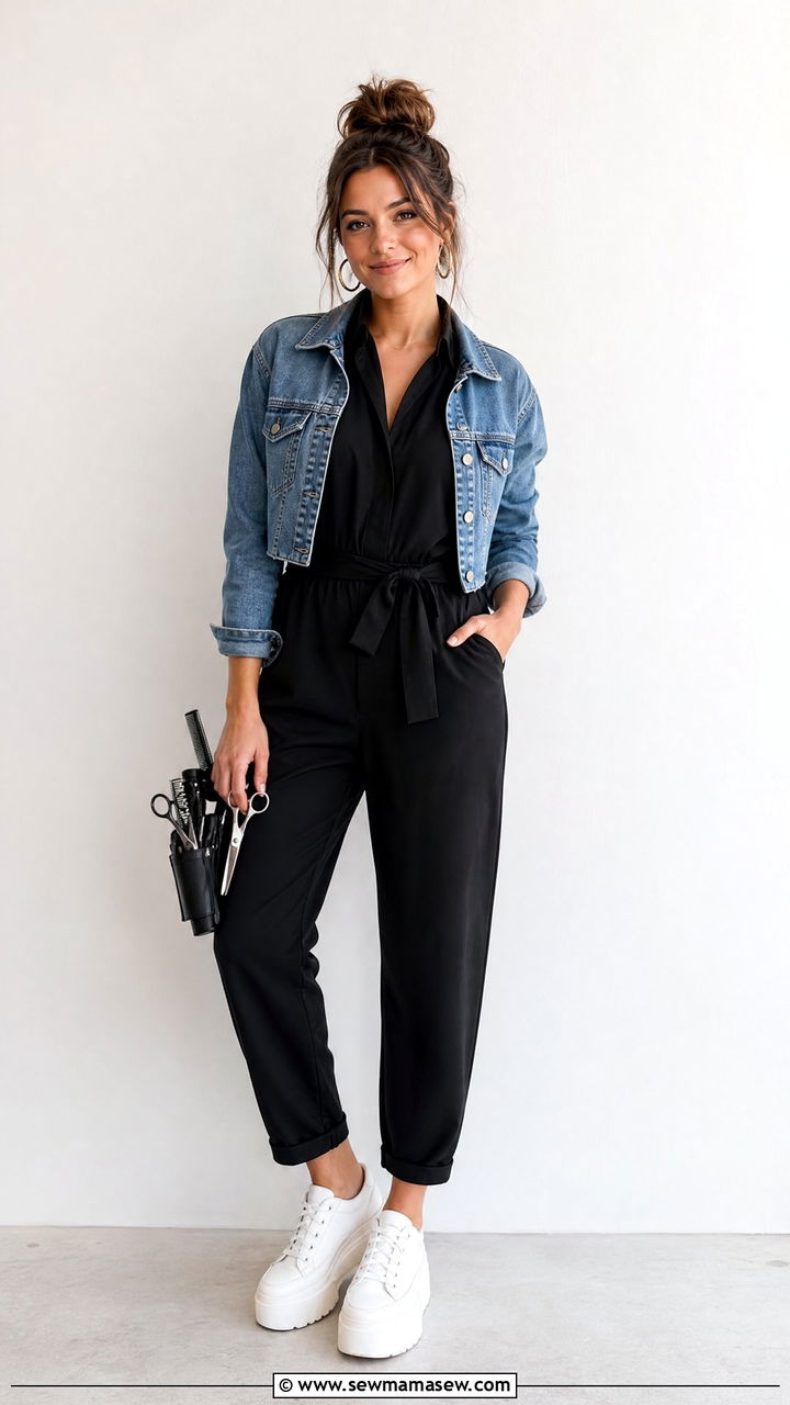 Jumpsuit with Platform Sneakers for Hairstylists - 25 Salon outfit ideas for hairstylist