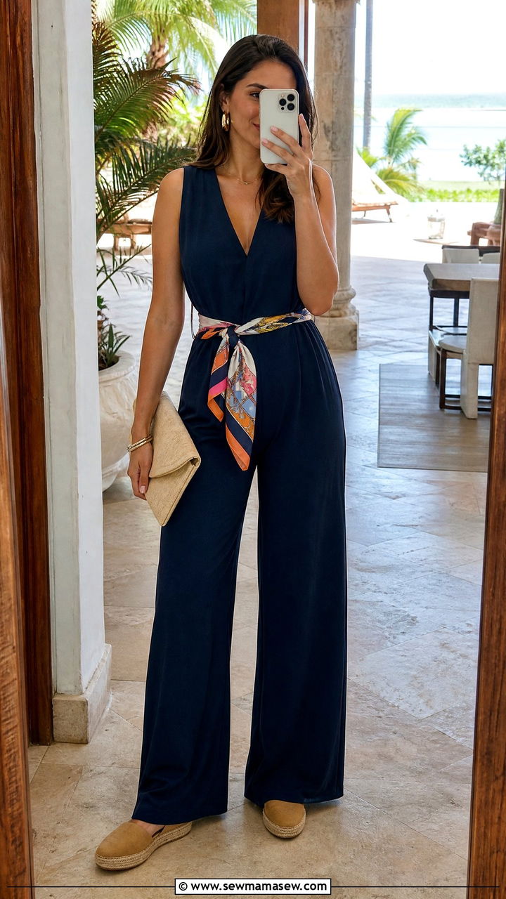 Jumpsuit with Scarf as Belt - 30 How to style a jumpsuit in summer