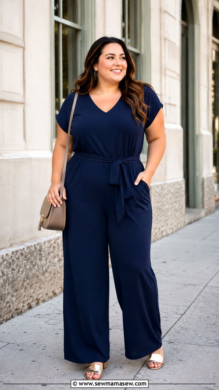 Jumpsuit with Slide Sandals - 30 Plus size mom outfit ideas summer