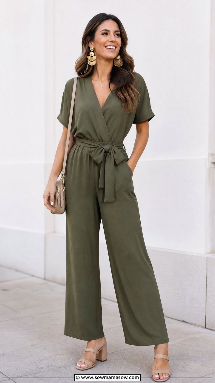 Jumpsuit with Statement Earrings and Heels - 30 family photo outfits for women