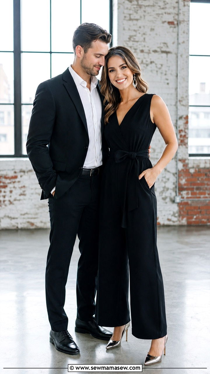 Jumpsuit with heels engagement photo look - 30 Save the date photo outfit ideas