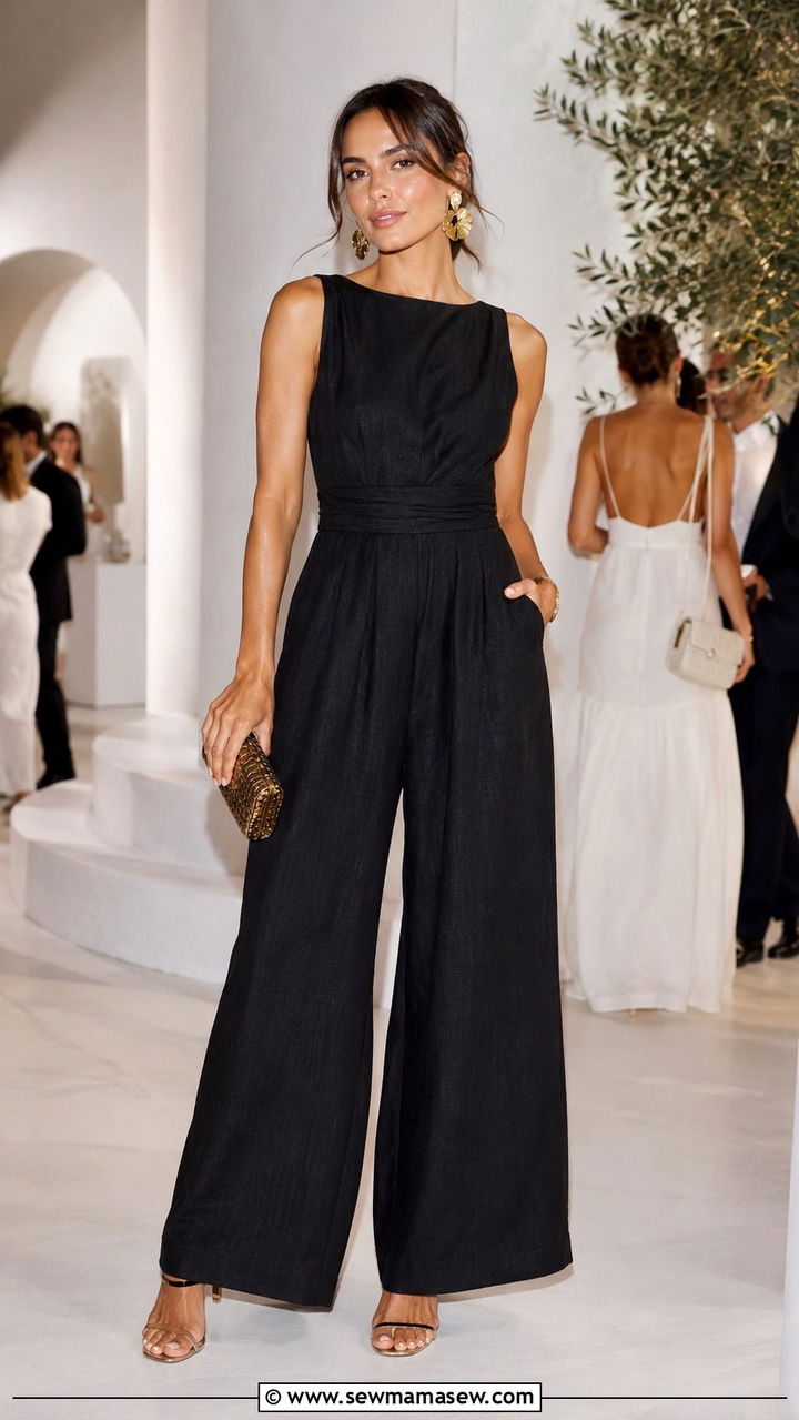 Jumpsuit with statement earrings - 25 Balmy evening outfit ideas