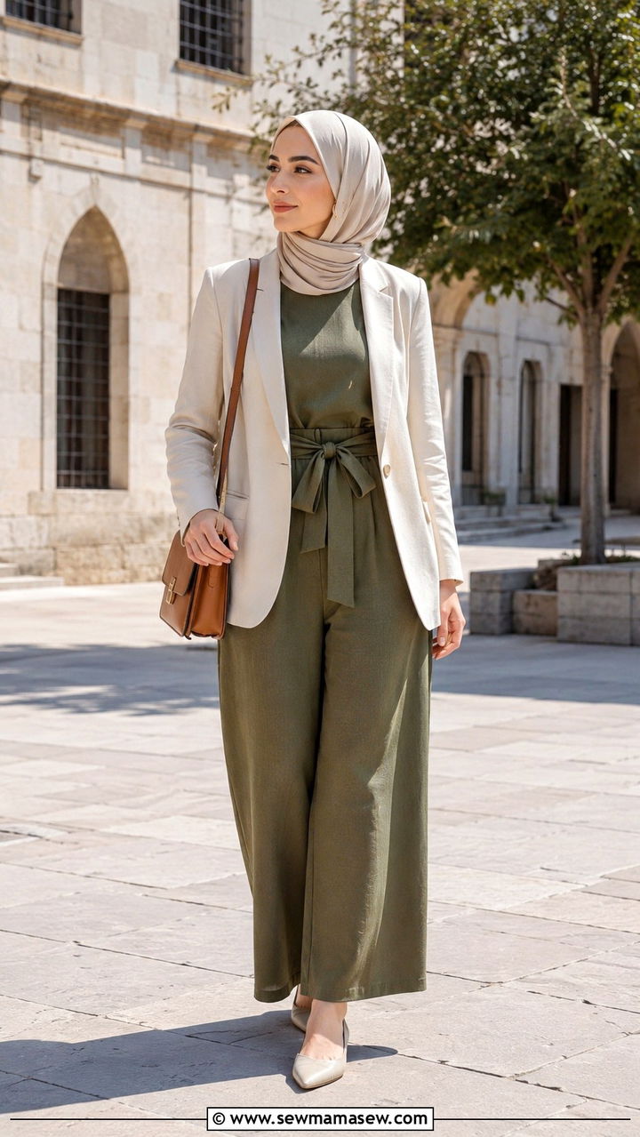 Jumpsuit with tailored blazer outfit - 20 Modest outfit ideas for Turkey