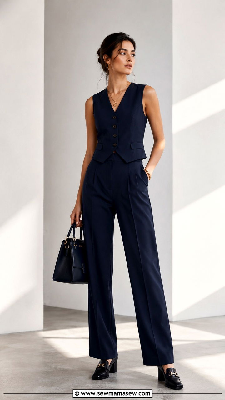Jumpsuit with waistcoat and trousers office look - 30 How to style a jumpsuit for work