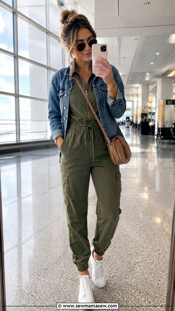 Jumpsuit with white sneakers travel outfit - 30 chic travel outfits for women