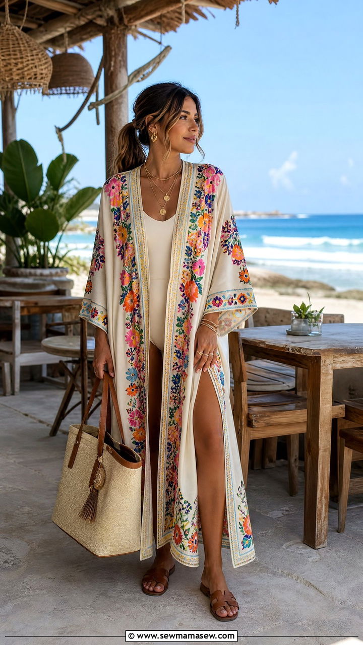 Kaftan Cover Up with Flat Sandals - 25 Cartagena outfit ideas
