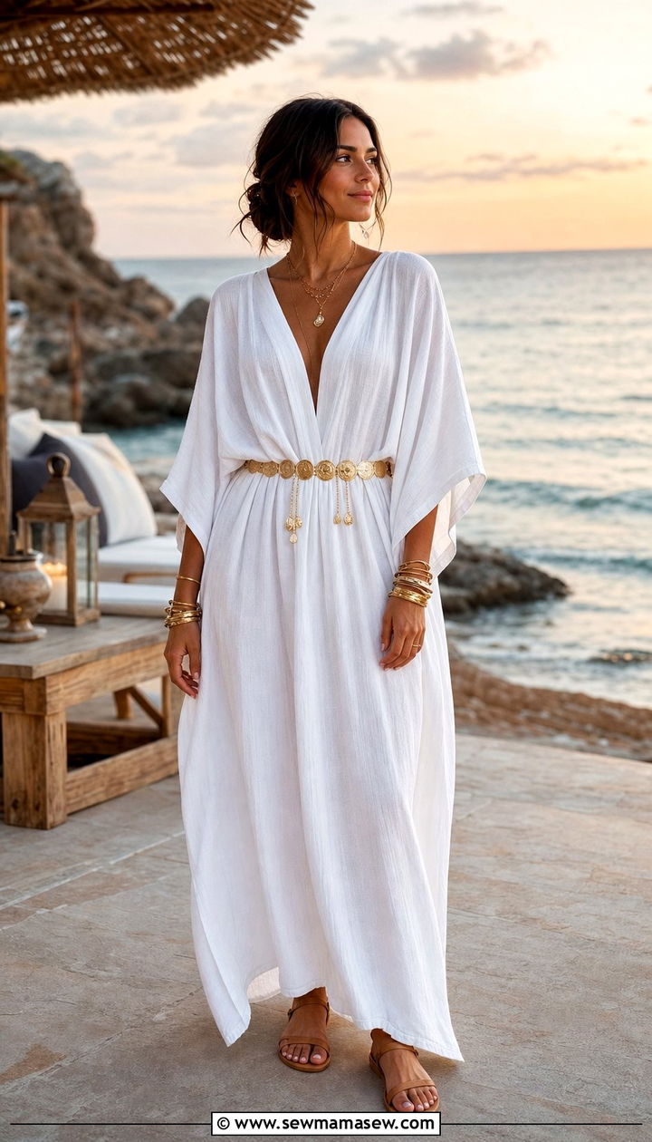 Kaftan Dress Cinched With A Coin Belt Summer Outfit - 25 Summer outfits with belts
