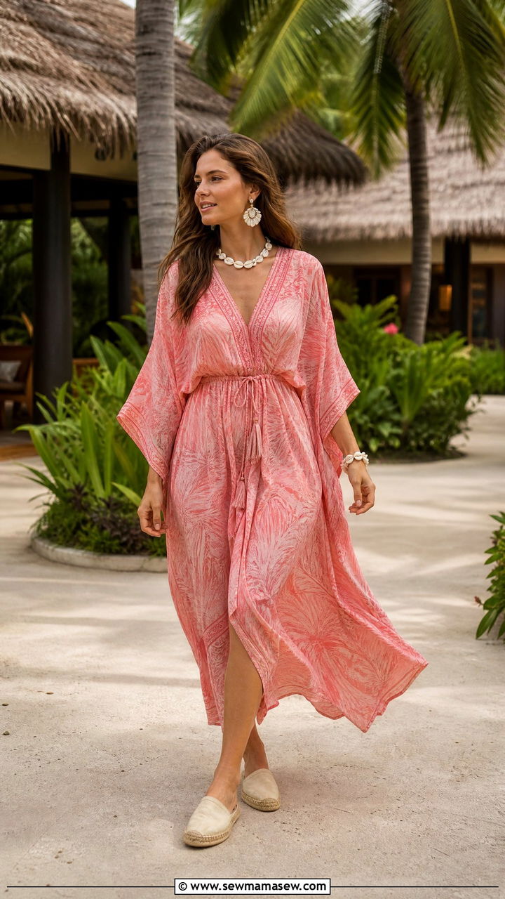 Kaftan Dress With Espadrilles and Shell Jewelry - 40 What to wear in Maldives