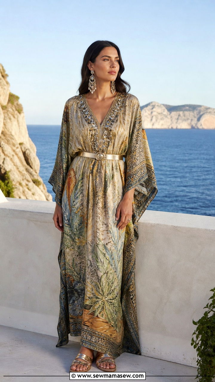 Kaftan Dress With Statement Earrings - 40 Destination wedding guest outfits