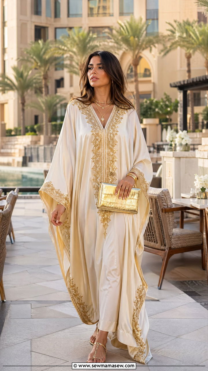 Kaftan Dress with Gold Accessories Dubai - 35 Dubai outfit ideas