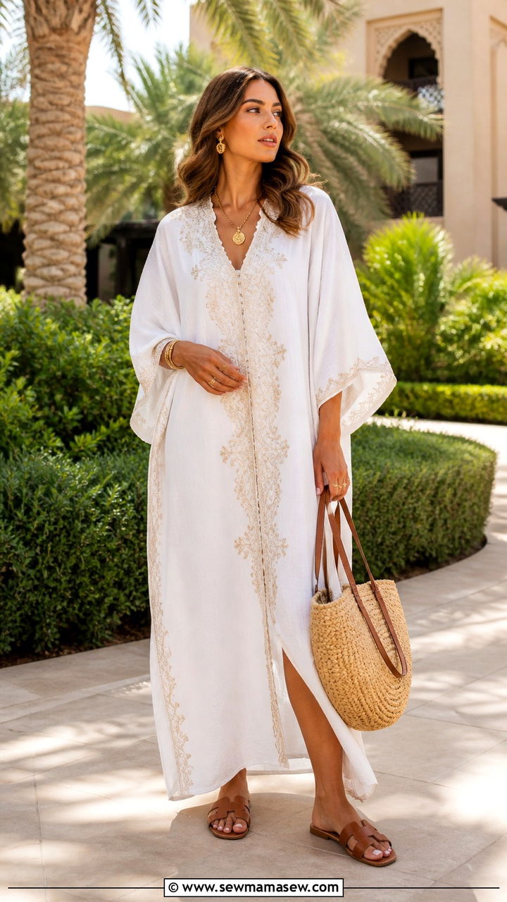 Kaftan Dress with Slide Sandals - 40 What to wear in Dubai