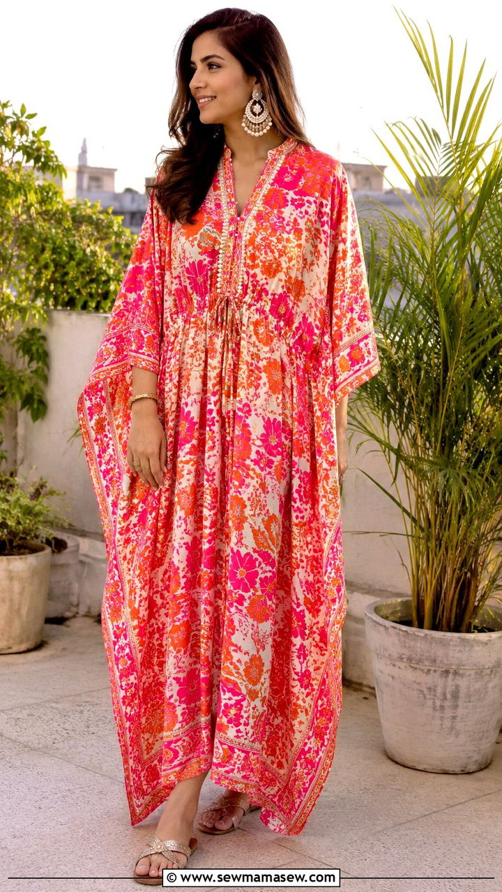 Kaftan Dress with Statement Earrings - 20 Faisalabad outfit ideas