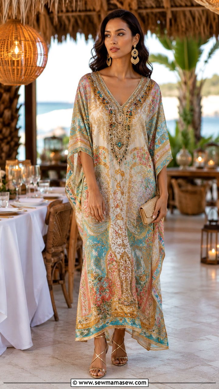 Kaftan Maxi Dress Dinner Outfit - 30 modest dinner outfit ideas