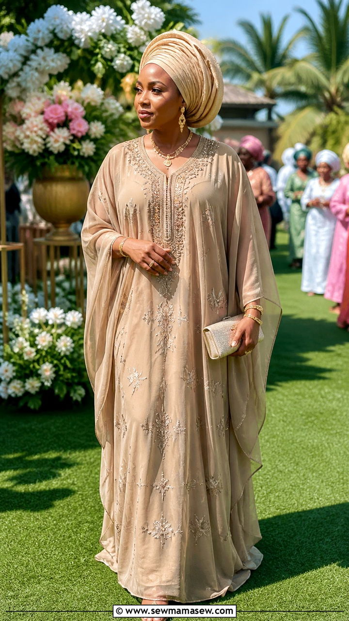 Kaftan Maxi Dress With Embellished Sandals - 25 Wedding guest outfit ideas Nigerian wedding