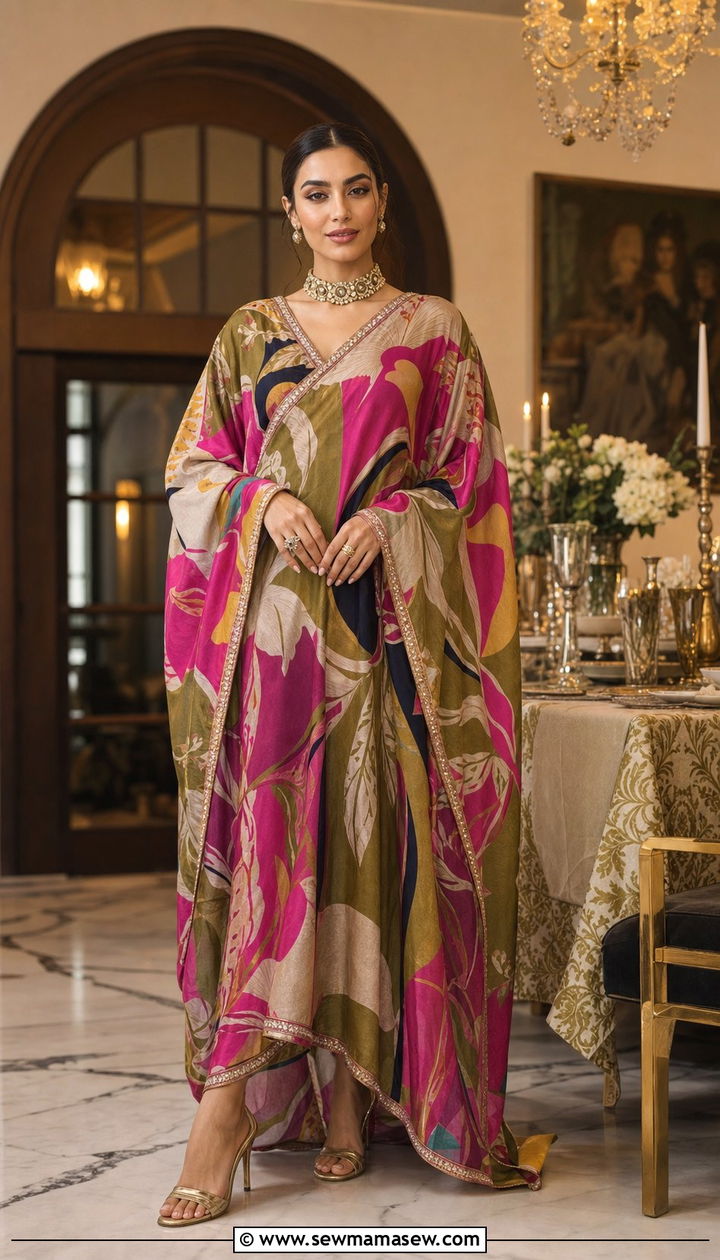 Kaftan Saree With Statement Jewelry - 25 Eid outfit ideas for women 2026