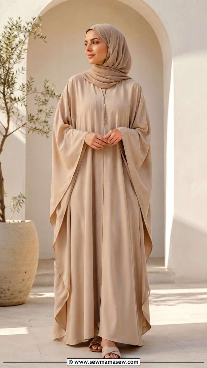 Kaftan Style Abaya With Slip On Sandals - 20 Modest outfit ideas for Hajj