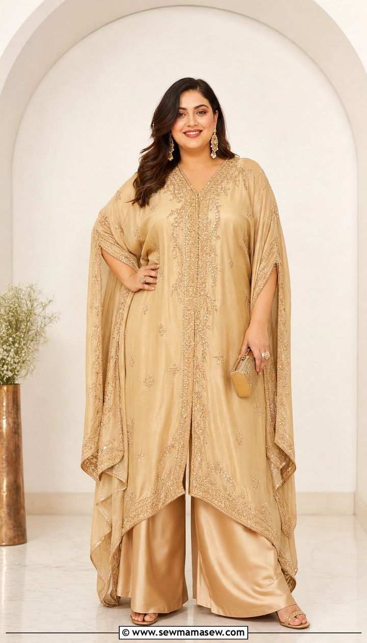 Kaftan Style Dress with Wide Leg Pants - 25 Eid outfit ideas Pakistani