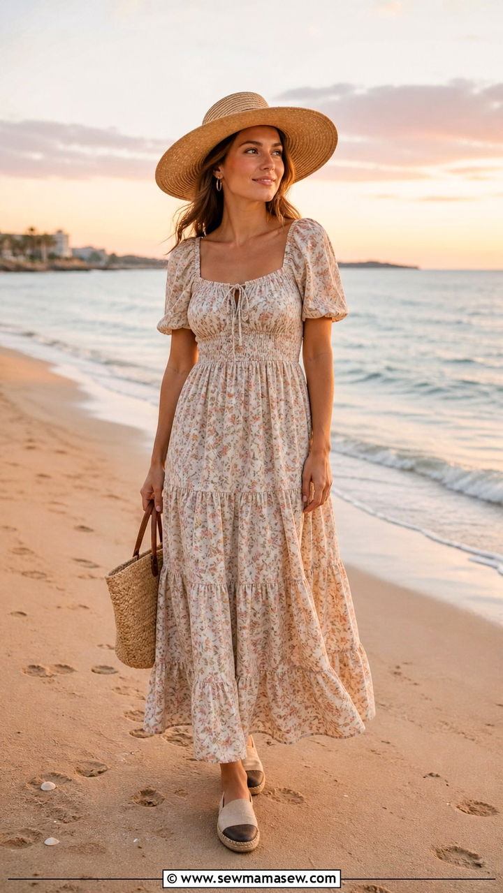 Kaftan cover up with leather sandals - 40 Hot weather vacation outfit ideas