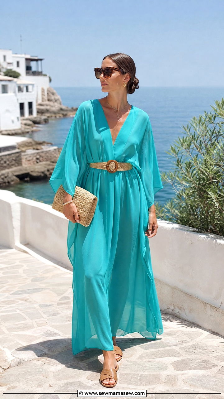 Kaftan dress with belt beach outfit - 30 Summer beach day outfit ideas