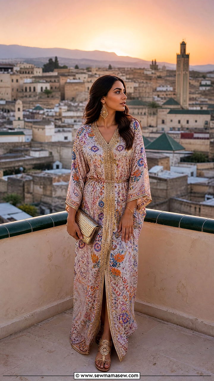 Kaftan dress with statement earrings - 25 Fes outfit ideas