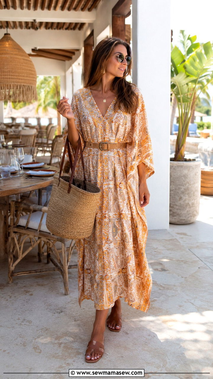 Kaftan dress worn as a standalone outfit - 30 casual resort vacation outfits