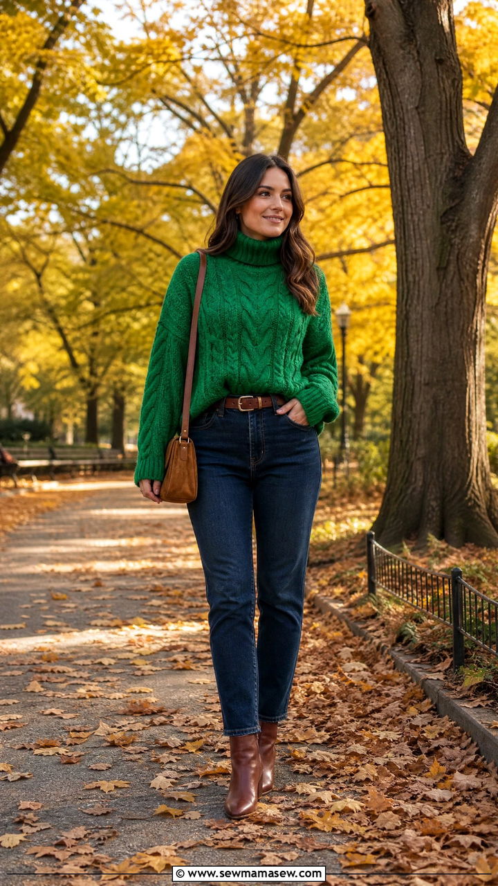Kelly green fall knit sweater with ankle boots - 35 Kelly green outfit ideas