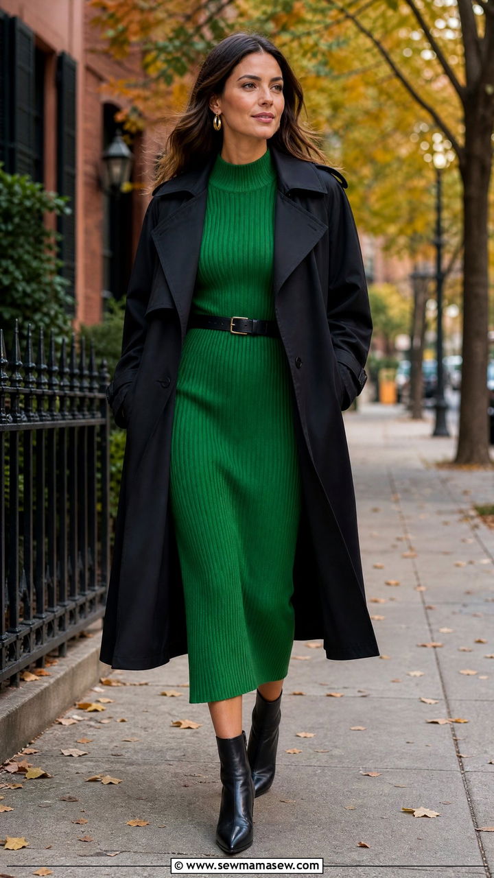 Kelly green ribbed knit dress with ankle boots - 35 Kelly green outfit ideas