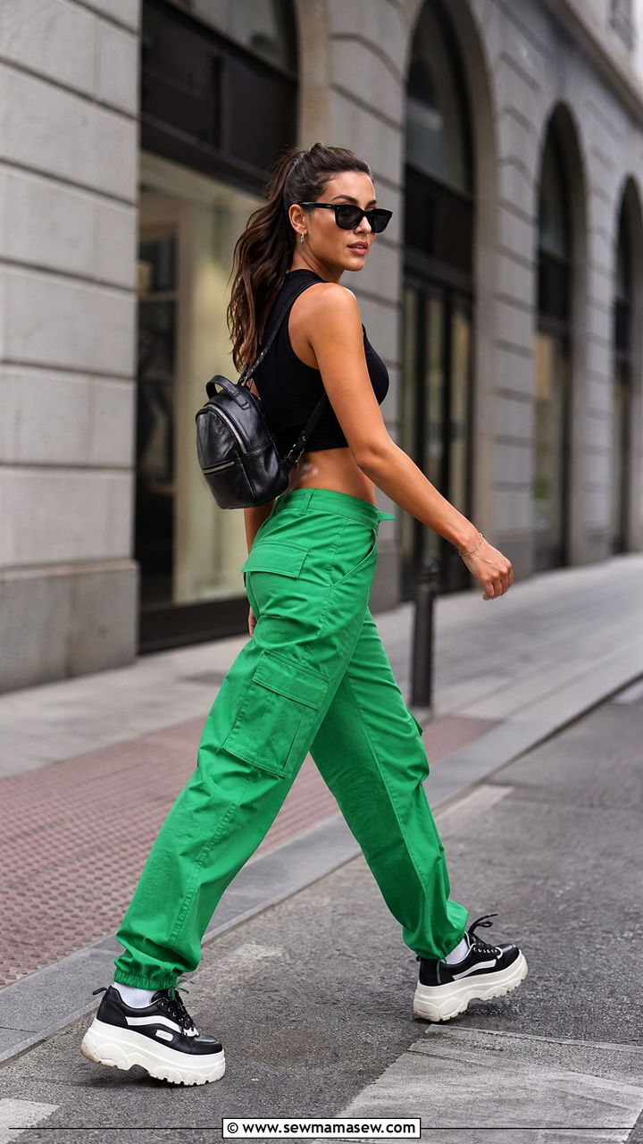 Kelly green street style with cargo pants - 35 Kelly green outfit ideas