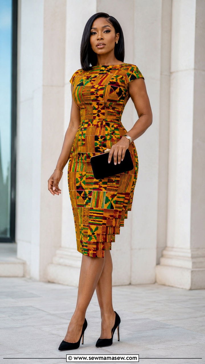 Kente Print Stepped Hem Dress Outfit - 20 Wedding guest outfit ideas African wedding