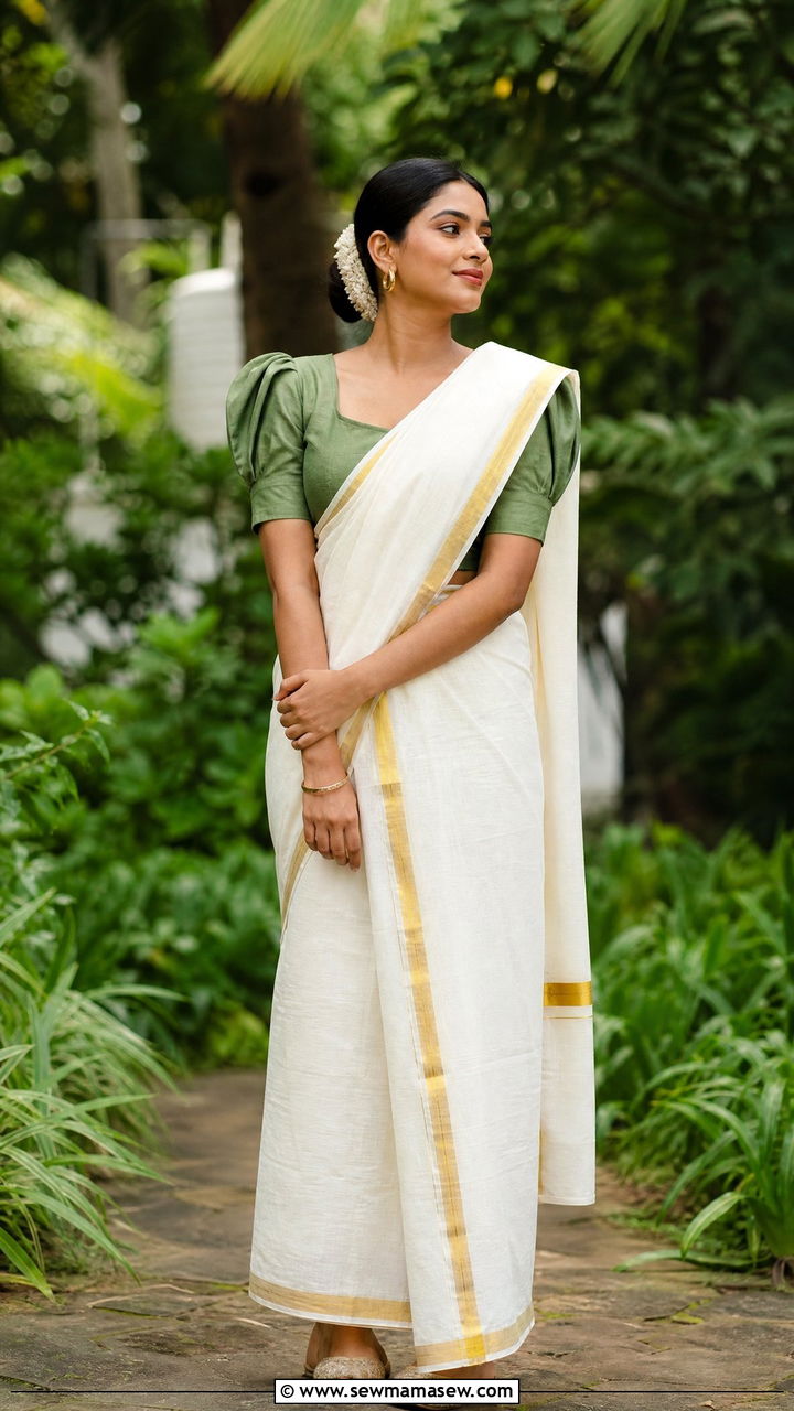 Kerala Mundum Neriyathum With Puffed Sleeves - 25 Kerala outfit ideas