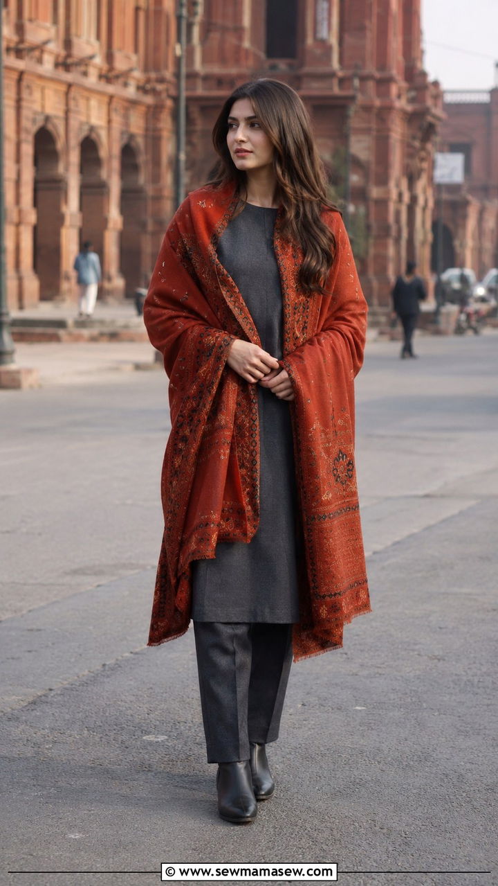Khaddar Suit with Wool Shawl - 20 Faisalabad outfit ideas