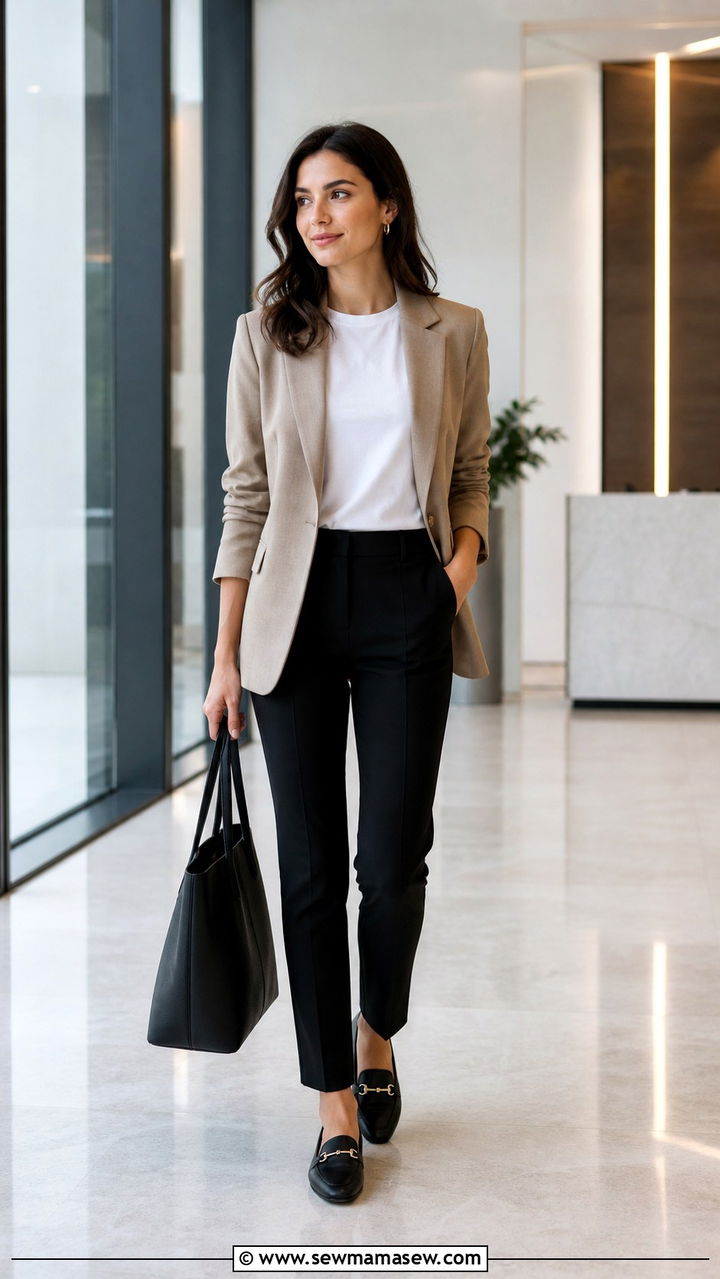 Khaki Blazer with Black Suit Pants - 40 Corporate outfit ideas
