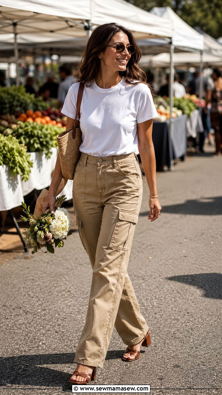 Khaki Cargo Pants With Block Heels - 30 Cargo pants outfit ideas with heels