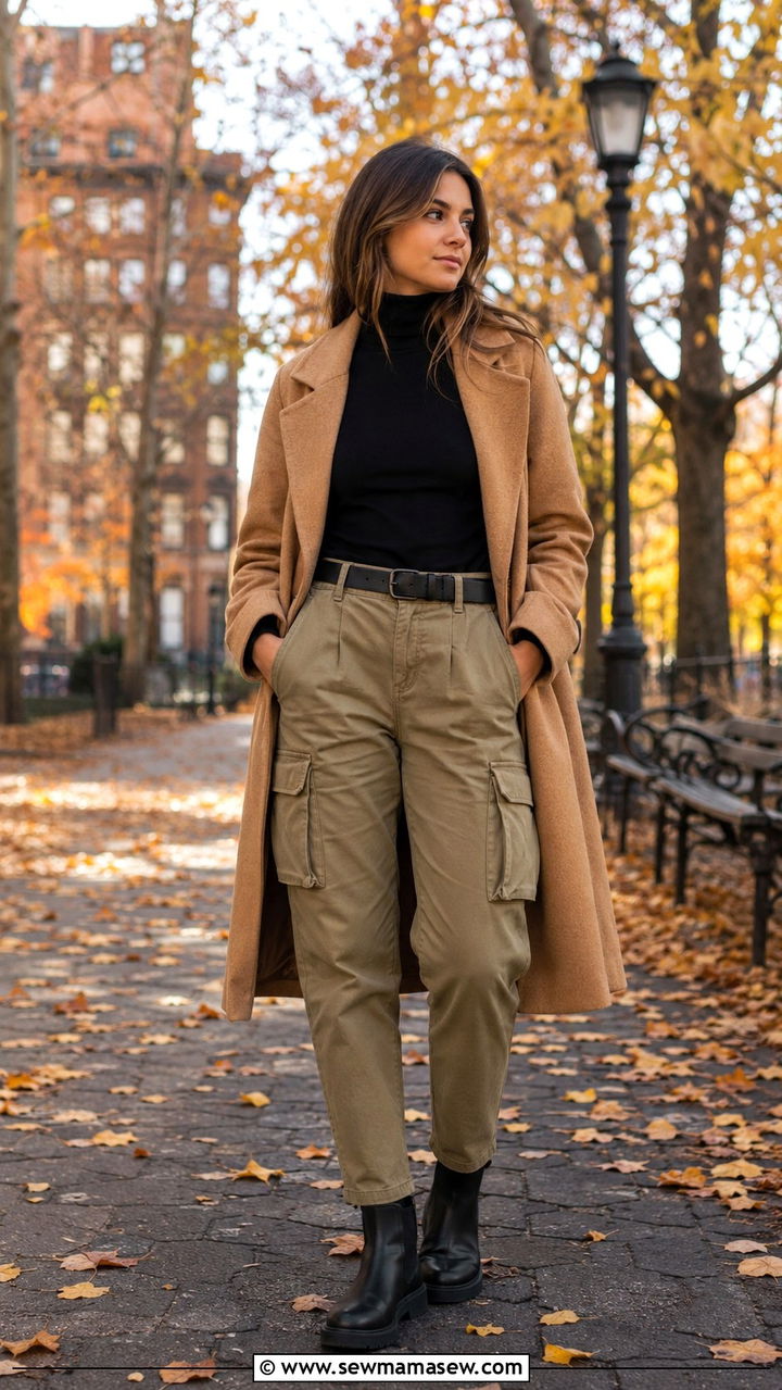 Khaki Cargo Pants With Turtleneck And Chelsea Boots - 20 cargo pants outfits 2026