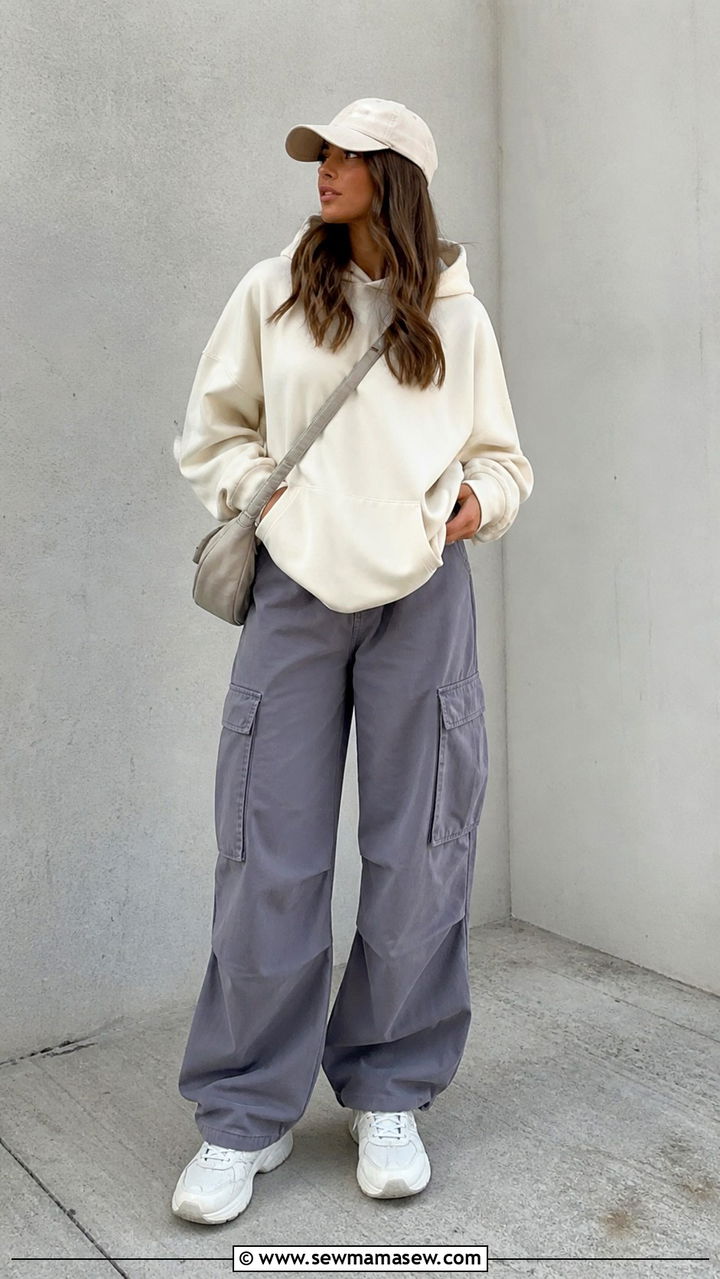 Khaki Cargo Pants With White Fitted Tee and Sneakers - 40 cargo pants outfit ideas