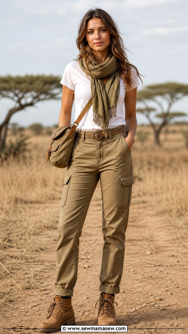 Khaki Cargo Pants With White Tee Safari Outfit - 40 Safari outfit ideas