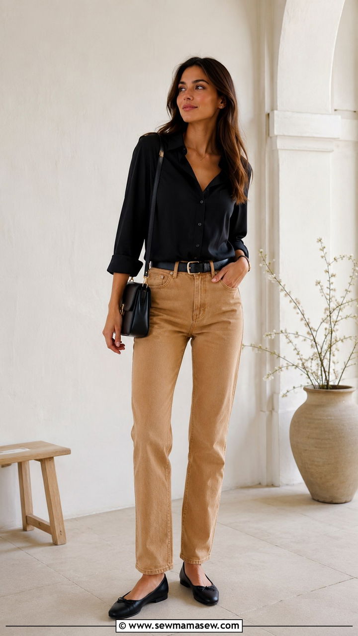 Khaki Jeans with a Lightweight Blazer and Tank - 30 transitional jeans outfit ideas