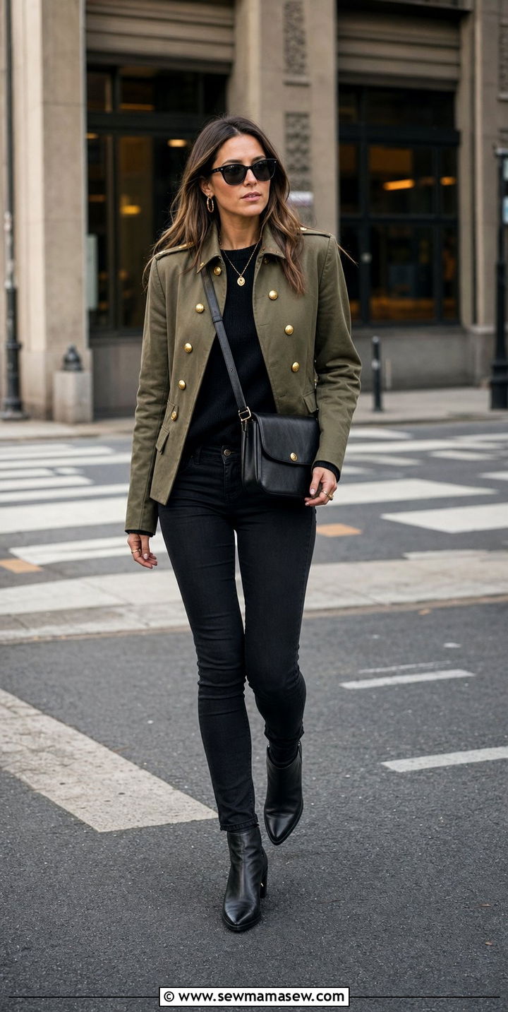 Khaki Military Jacket With Black Skinny Jeans - 25 spring khaki jacket outfit ideas