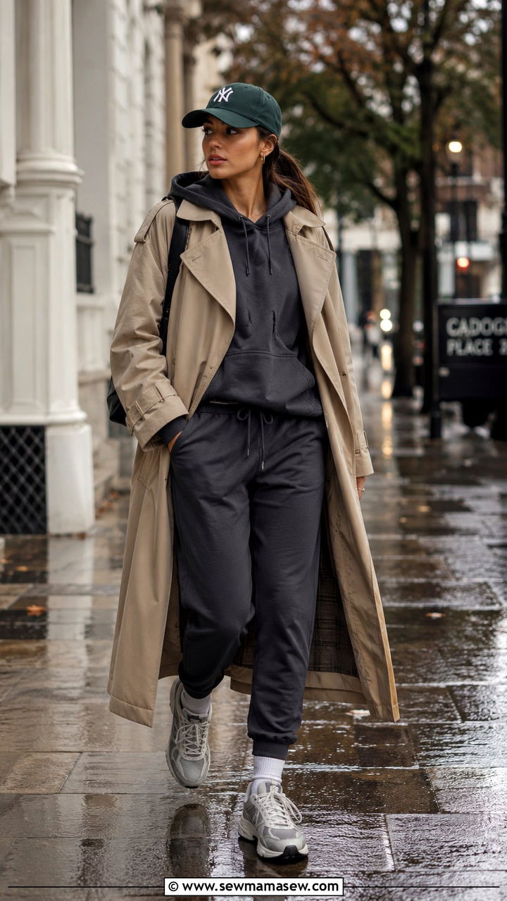 Khaki Trench Coat With A Hoodie And Joggers - 30 Khaki trench coat outfit ideas for rain