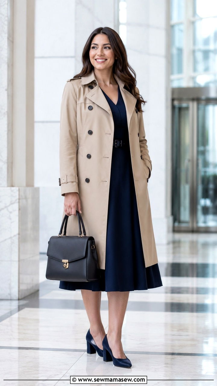 Khaki Trench Coat With A Line Midi Dress - 30 Khaki trench coat outfit ideas with a dress