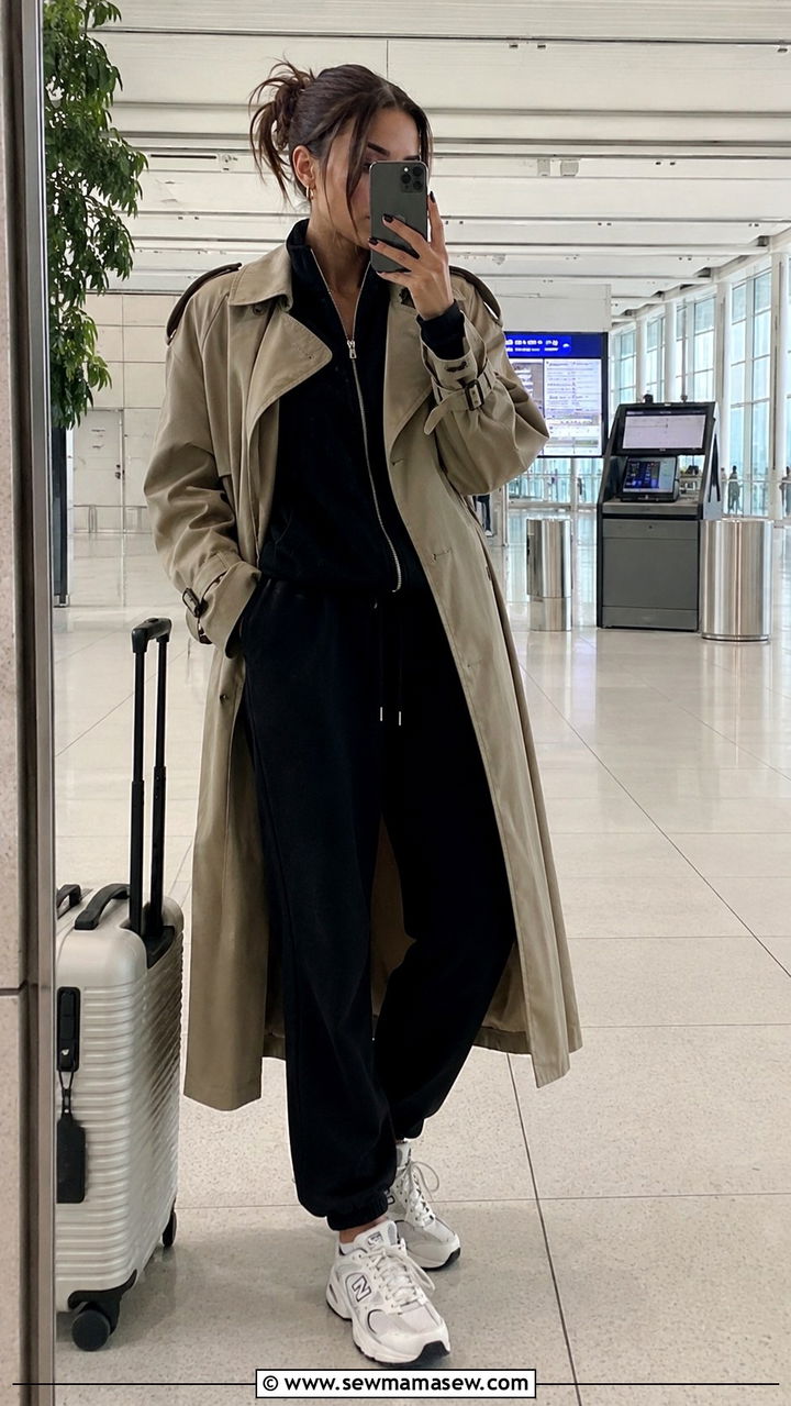 Khaki Trench Coat With A Tracksuit And Chunky Sneakers - 30 Khaki trench coat outfit ideas for rain