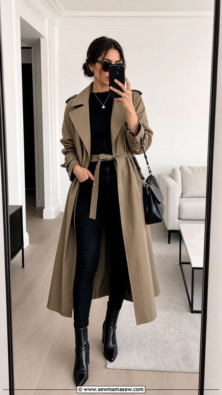 Khaki Trench Coat With All Black Outfit - 35 Khaki trench coat outfit ideas for spring