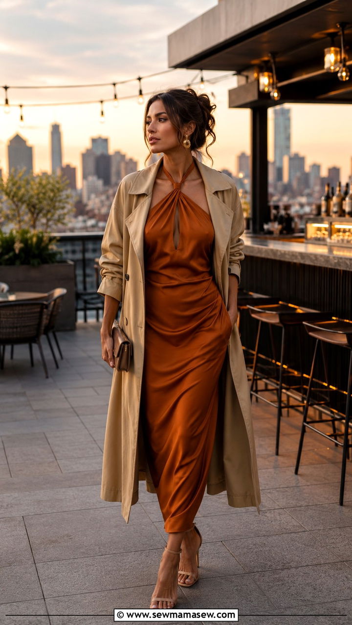 Khaki Trench Coat With Halter Neck Dress - 30 Khaki trench coat outfit ideas with a dress