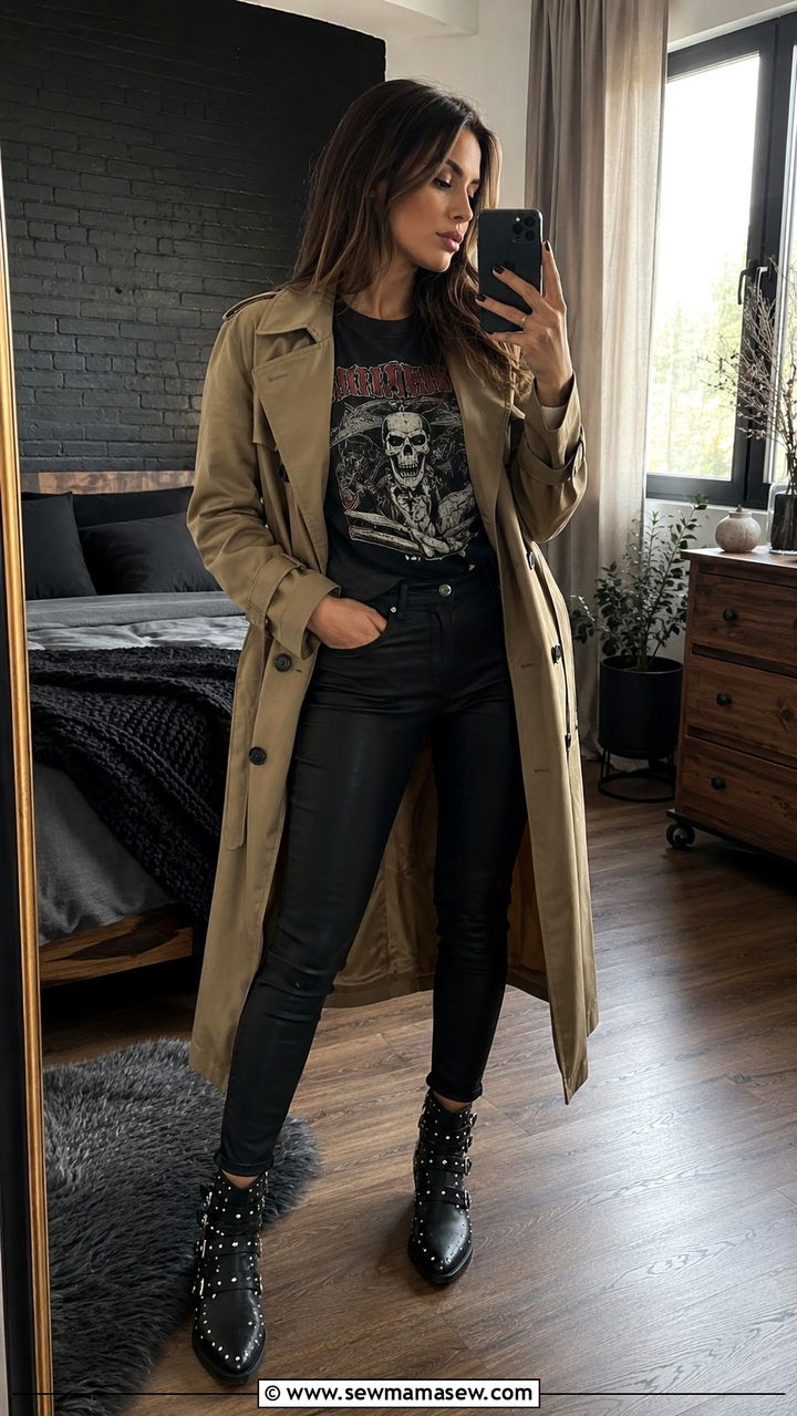 Khaki Trench Coat With Lace Up Boots And Denim Shorts - 30 Khaki trench coat outfit ideas with boots