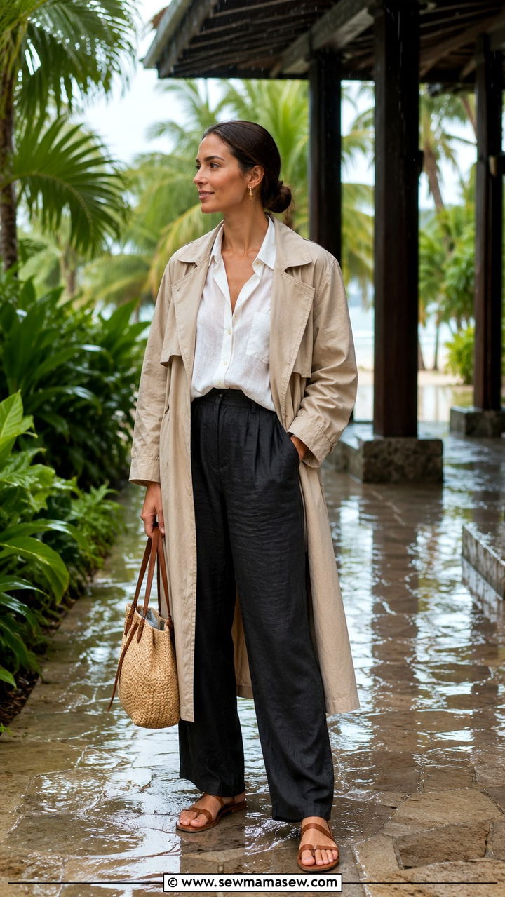 Khaki Trench Coat With Linen Trousers And A Linen Button Down - 30 Khaki trench coat outfit ideas for rain