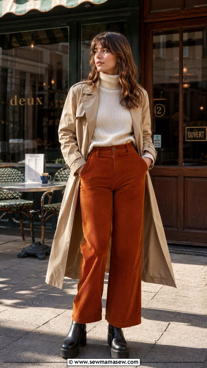 Khaki Trench Coat With Platform Boots And Corduroy Pants - 30 Khaki trench coat outfit ideas with boots