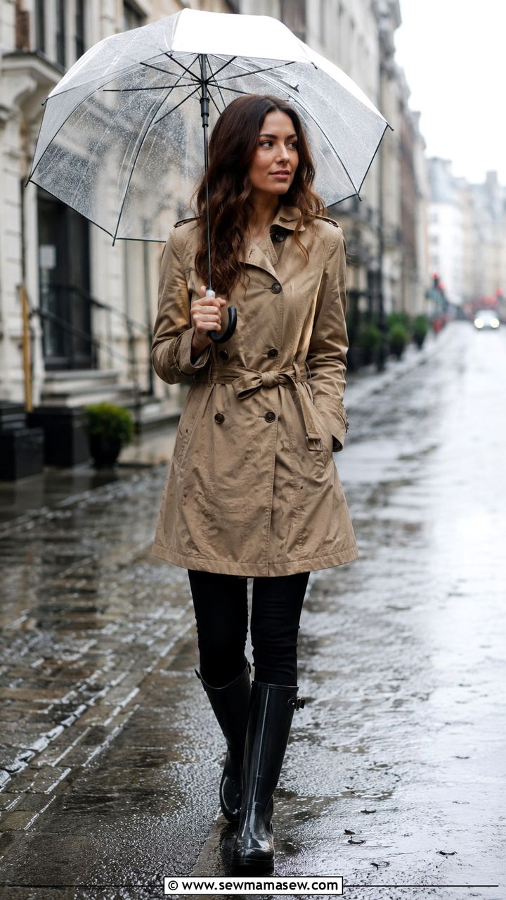 Khaki Trench Coat With Rain Boots And Skinny Jeans - 30 Khaki trench coat outfit ideas with boots
