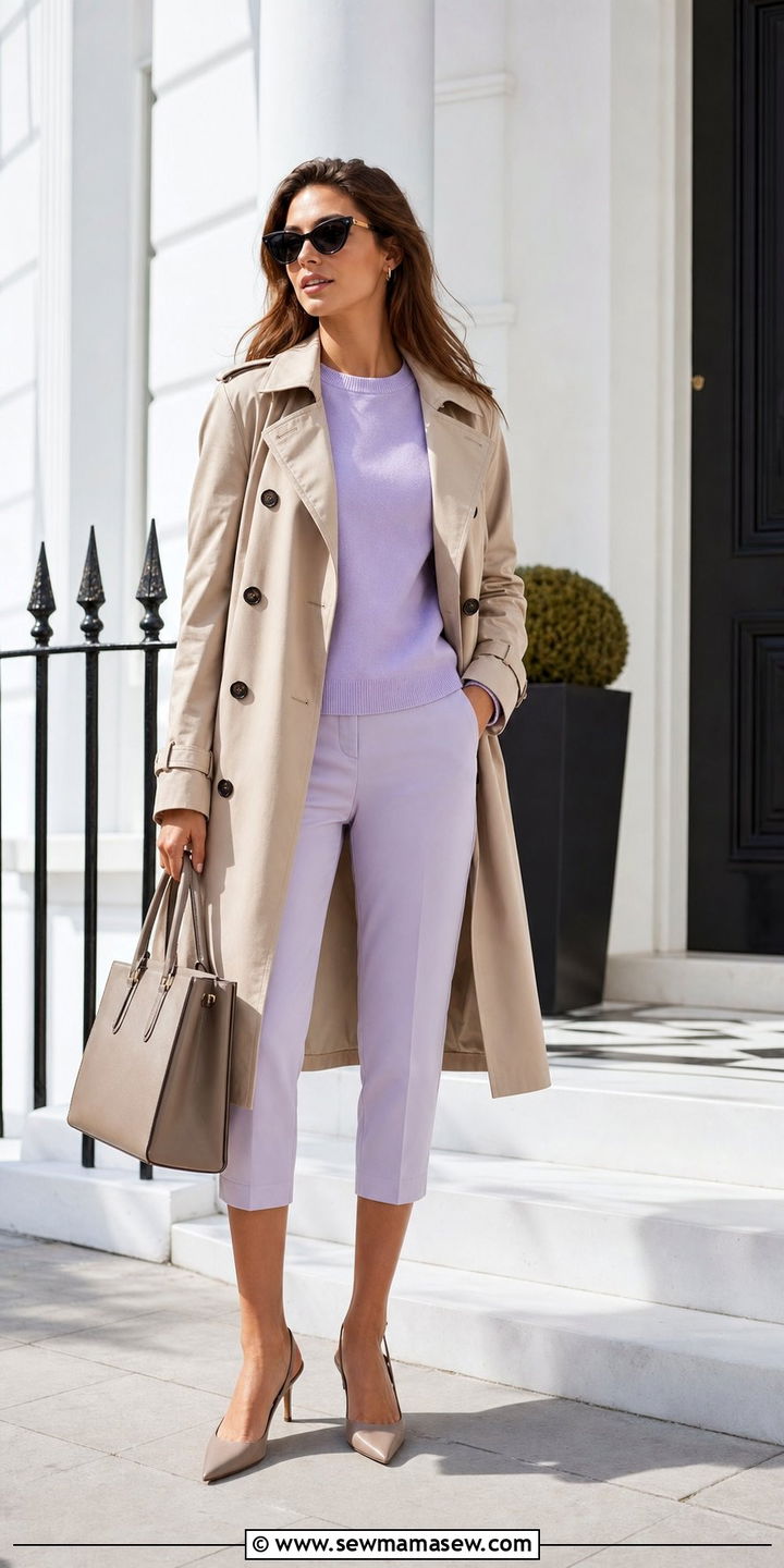 Khaki Trench Coat With Sweater And Cropped Pants - 25 spring khaki jacket outfit ideas